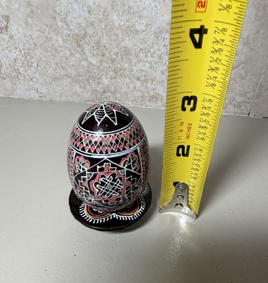 Vintage Hand Painted Pysanka Egg Folk Art Ukrainian Style Wooden Display Stand