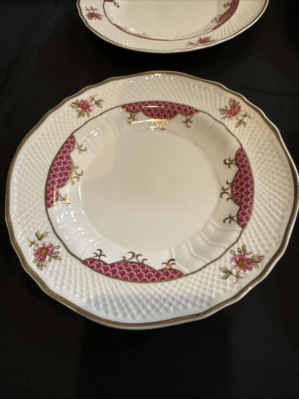 Hollóházi Henriett Pattern Cake Plate Set of 6 w/Matching Serving Tray Hungary