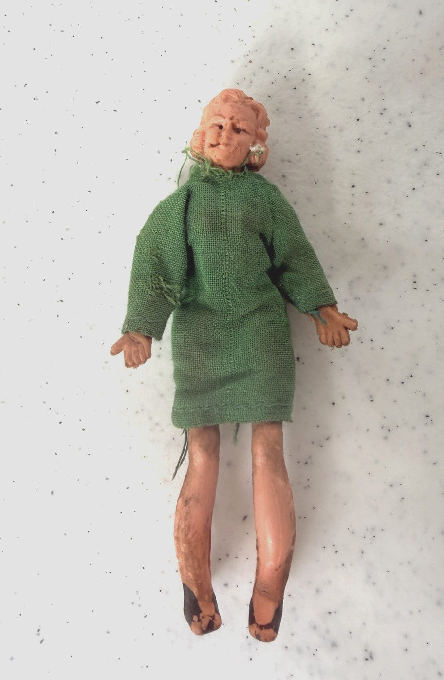 Vintage Marx Bendy Doll Figure Dollhouse Posable Toy Green Dress Collectible