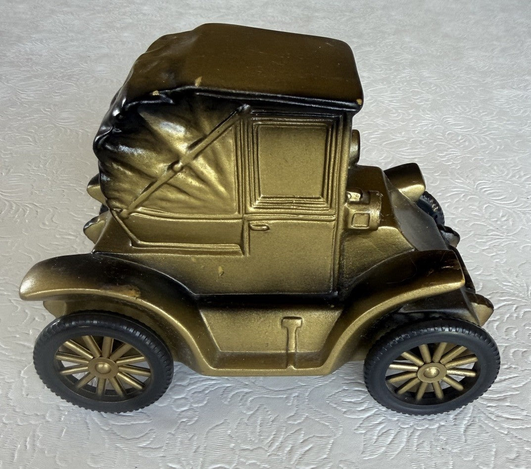 Vintage Banthrico 1900 Pillbox Coupe Car Coin Bank Gold Tone Automobile Promo