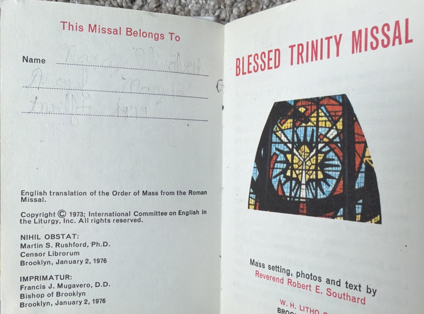 Blessed Trinity Missal First Holy Communion Padded Books 1972 1973 Set