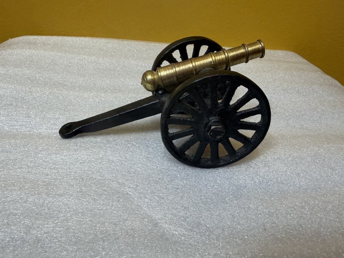 Vintage Cast Iron Brass Miniature Artillery Cannon Models Pair 5" Military