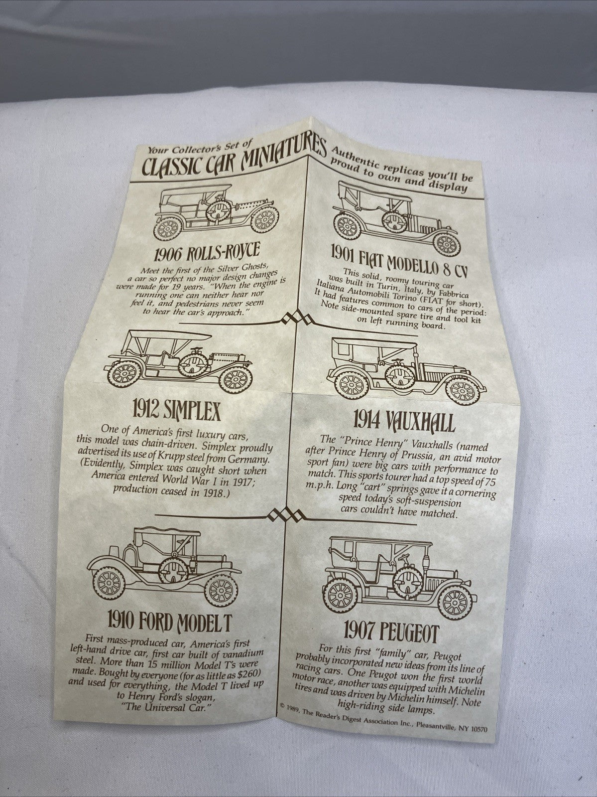 Readers Digest Classic Cars Miniature Set Collectible 1989 set of 6