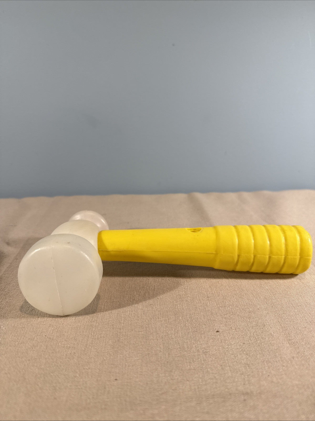 Vintage Baby Rattle Hammer Plastic Yellow White Infant Toy 1975