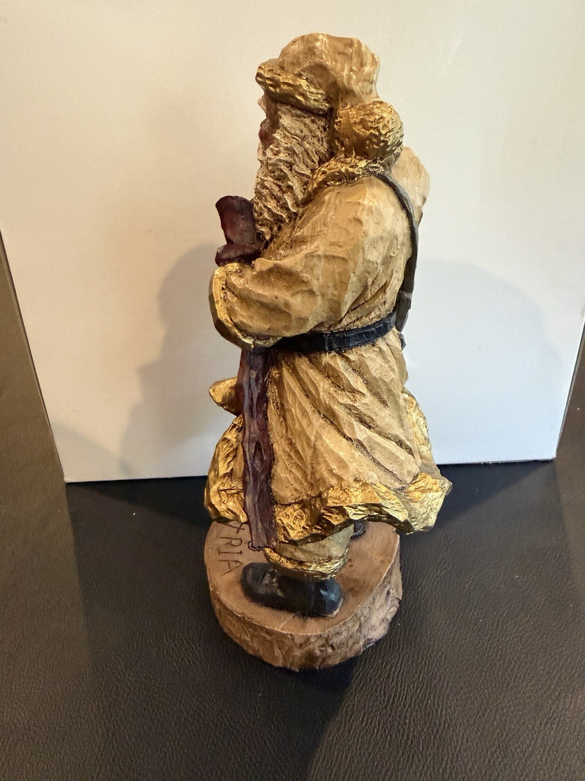 Pair Hand Carved Folk Art Santa Figurines Austrian Russian Style Wooden Figures