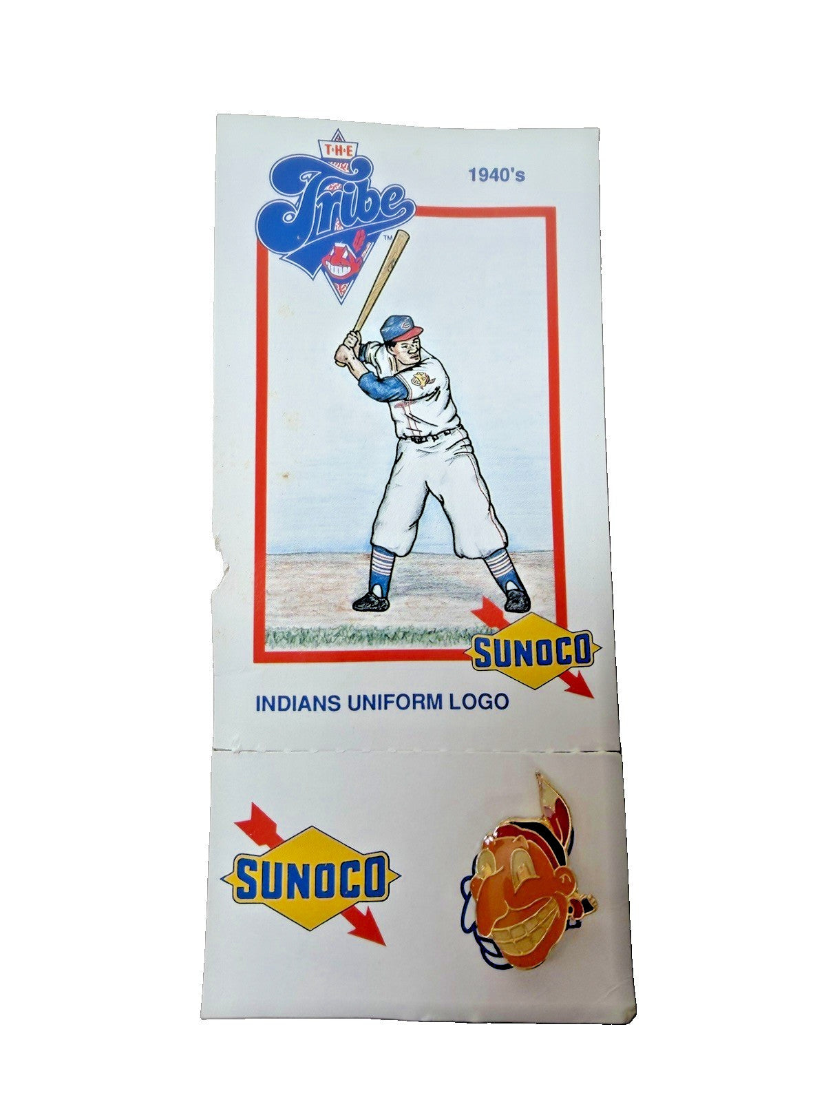 Vintage Cleveland Indians 1940s Uniform Logo Sunoco Lapel Pin With Backer Card