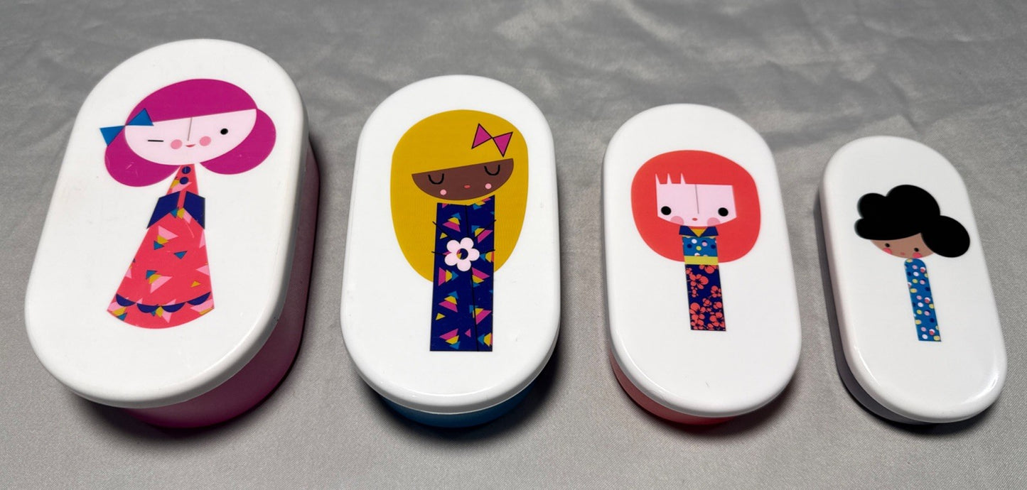 Kokeshi Matryoshka Nesting Bento Snack Boxes Set Of 4 Japanese Style