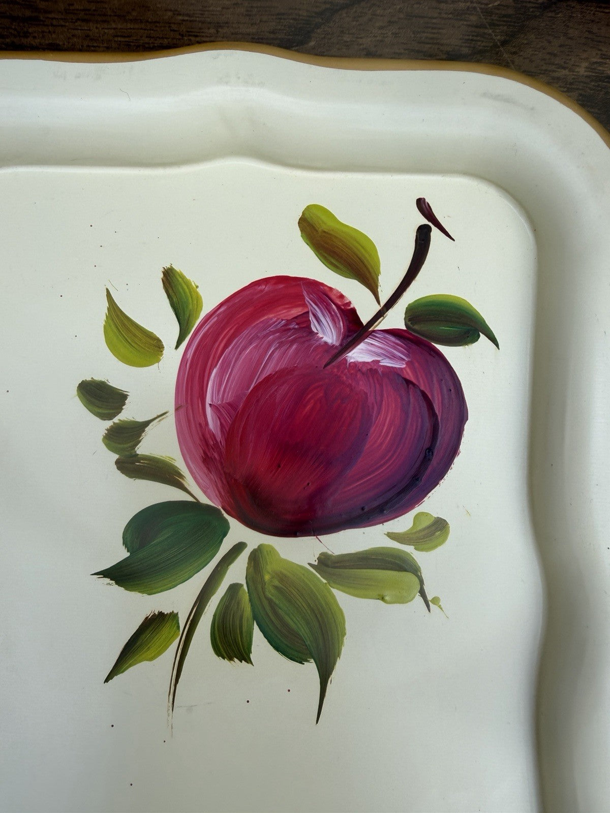 Vintage Mini Metal TV Tray Set 6 Fruit Flower Vanity Trays Cream 8.75 Inch
