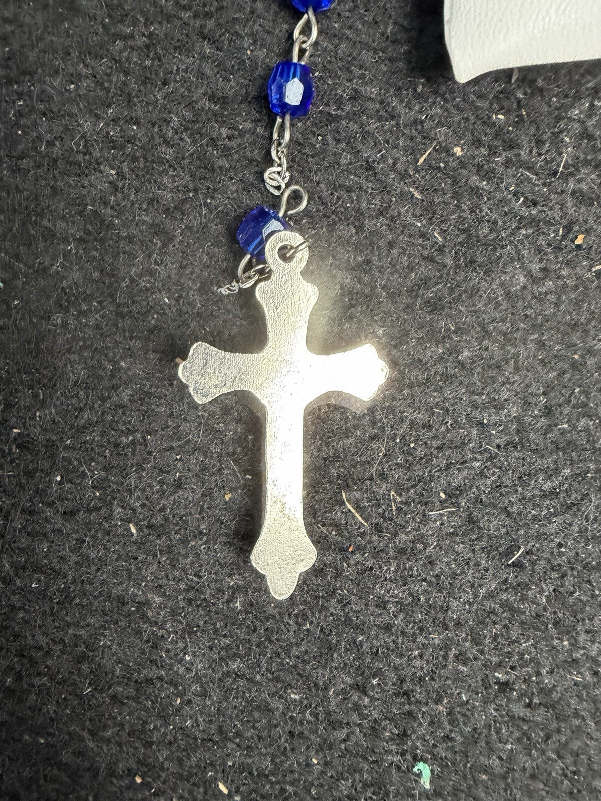 Catholic Rosary Beads Pair Red Blue Crystal Glass Silver Tone Cross Religious