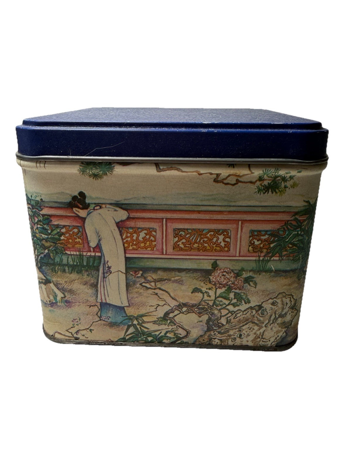 Japanese Tea Tin Oriental Decor Rustic Asian Collectible Storage 4.5"