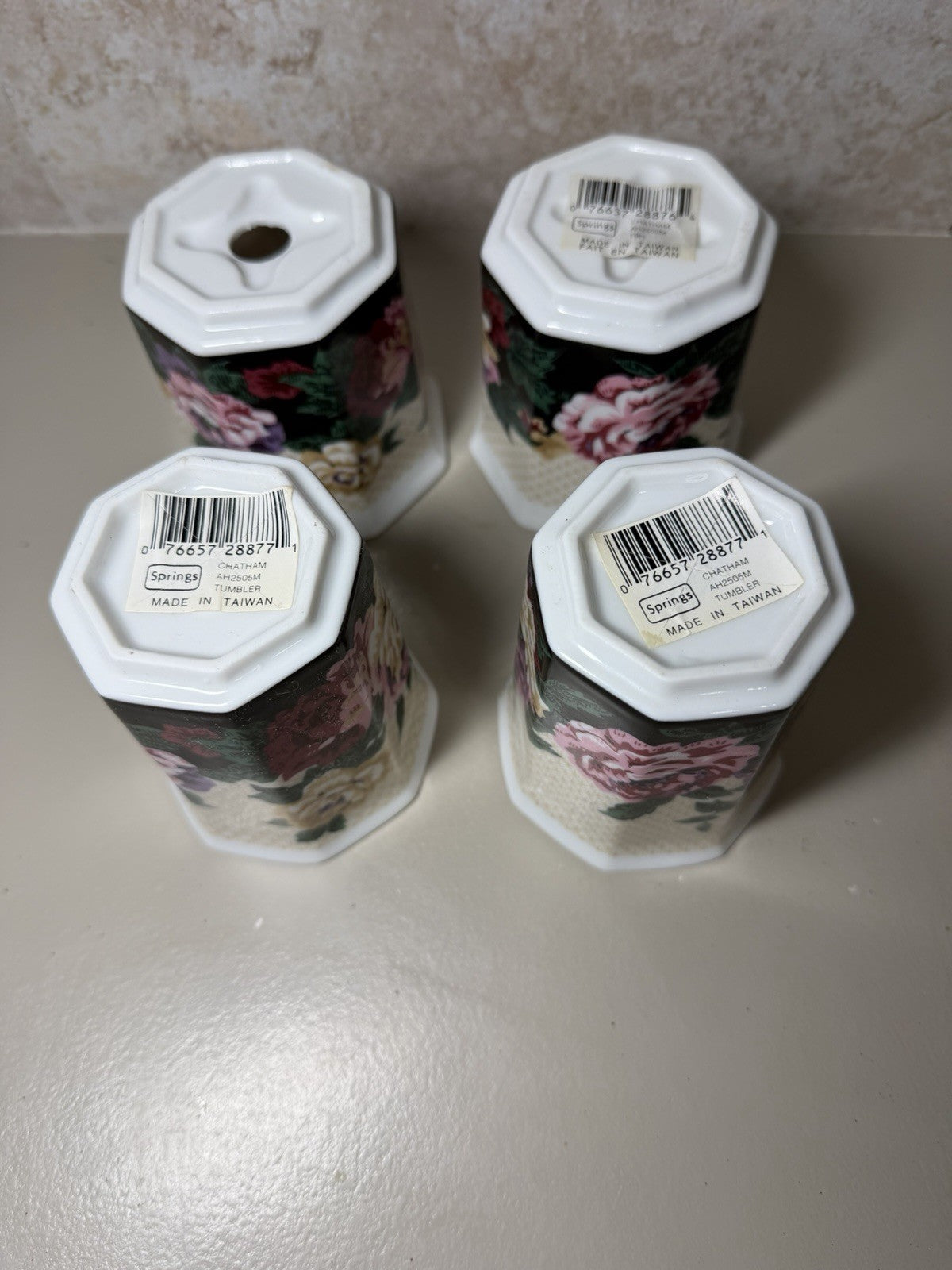 Vintage Springs Chatham Floral Ceramic Tumblers Toothbrush Holders Set of 4