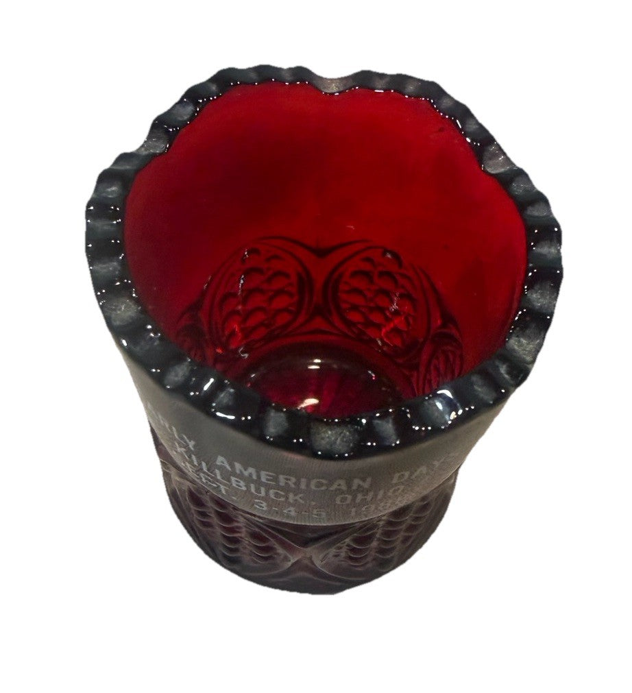 Vintage Ruby Red Glass Toothpick Holder Early American Days 1988 Souvenir