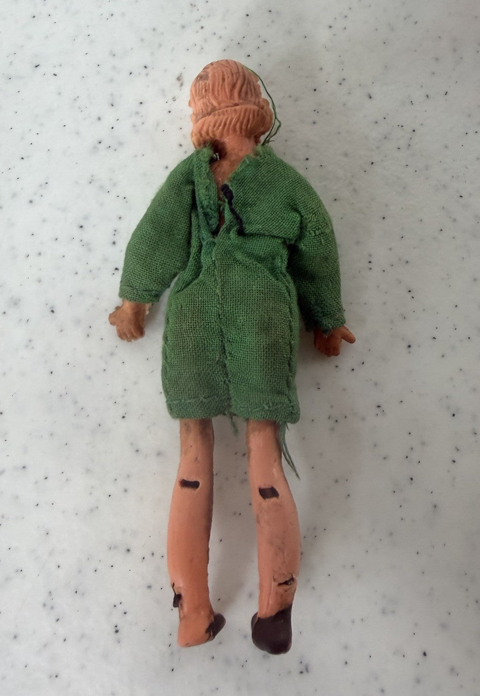 Vintage Marx Bendy Doll Figure Dollhouse Posable Toy Green Dress Collectible