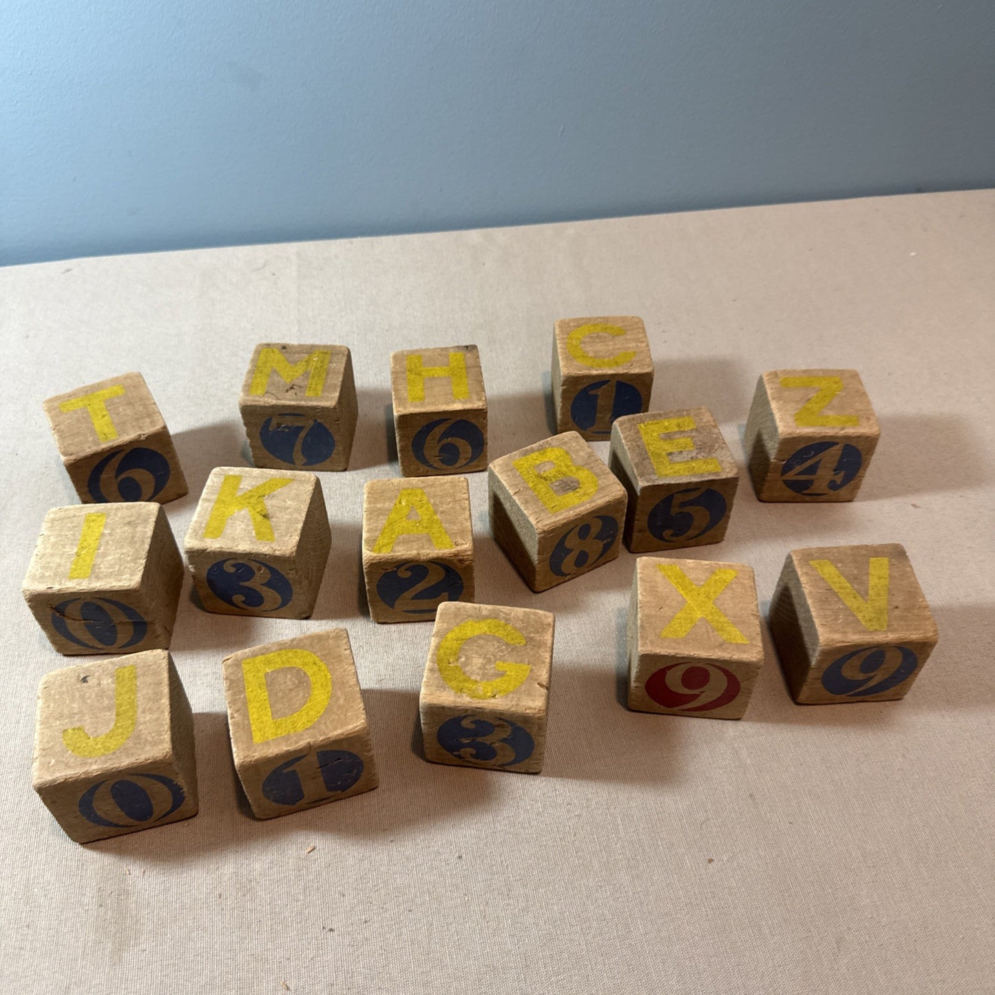 Vintage Antique Wooden Children's Toy Number Alphabet Blocks 15 Sm 2x2