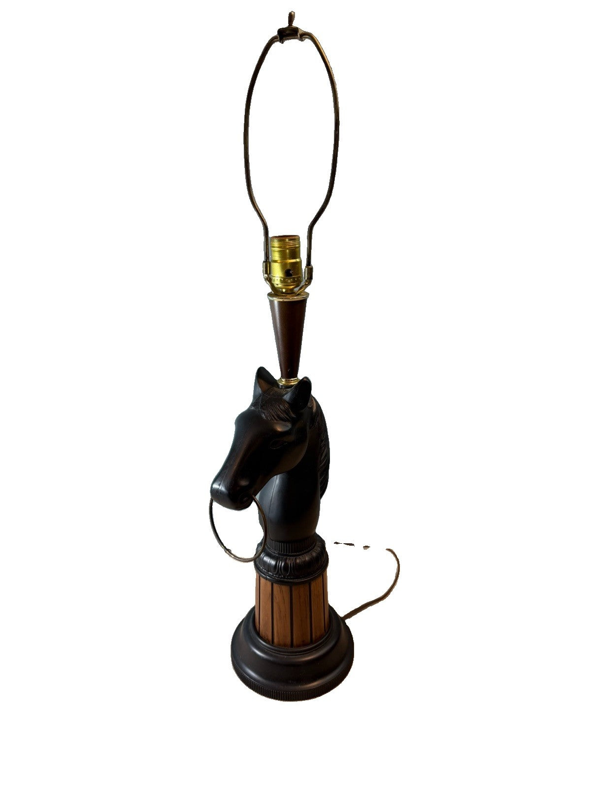 Vintage Horse Head Table Lamp Black Wood Grain Mid Century Figural Equestrian