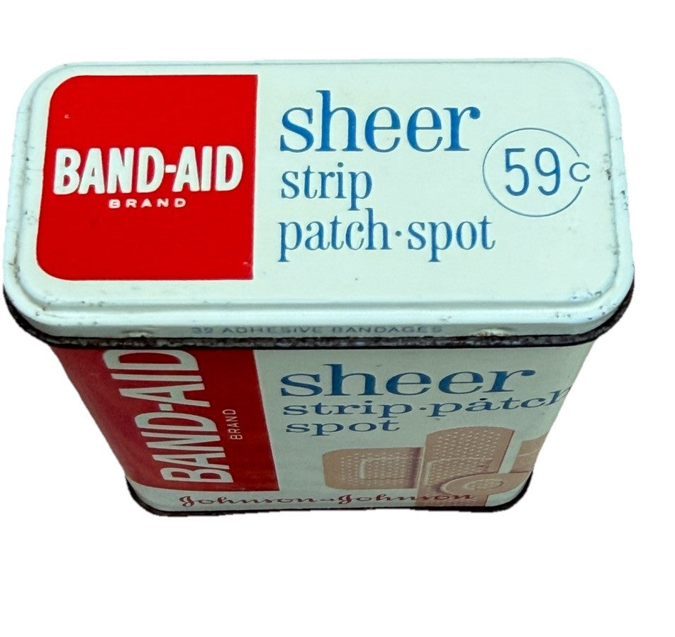 Vintage Johnson & Johnson Band Aid Sheer Patch Strips Empty Tin Box