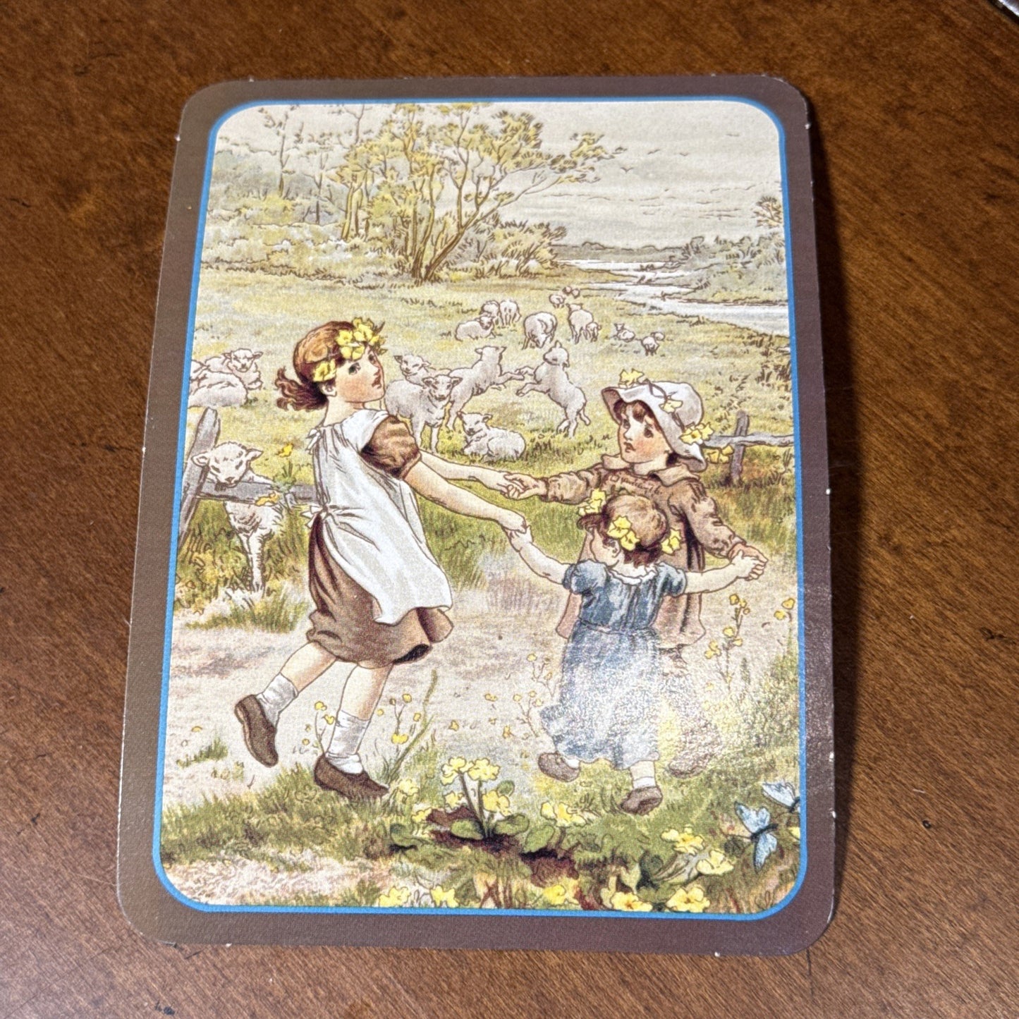 Friendship Postcard, 3 Girls Playing Ring Around the Rosie, unused