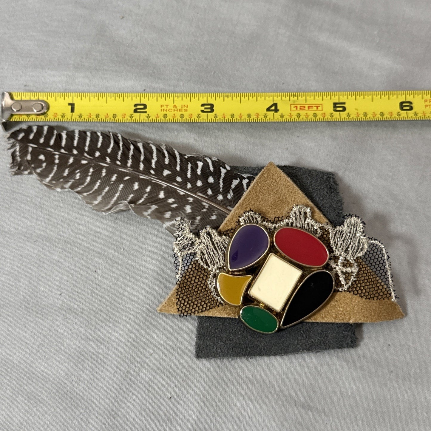 Vintage 1980s Mixed Media Artisan Statement Brooch Geometric Abstract Pin