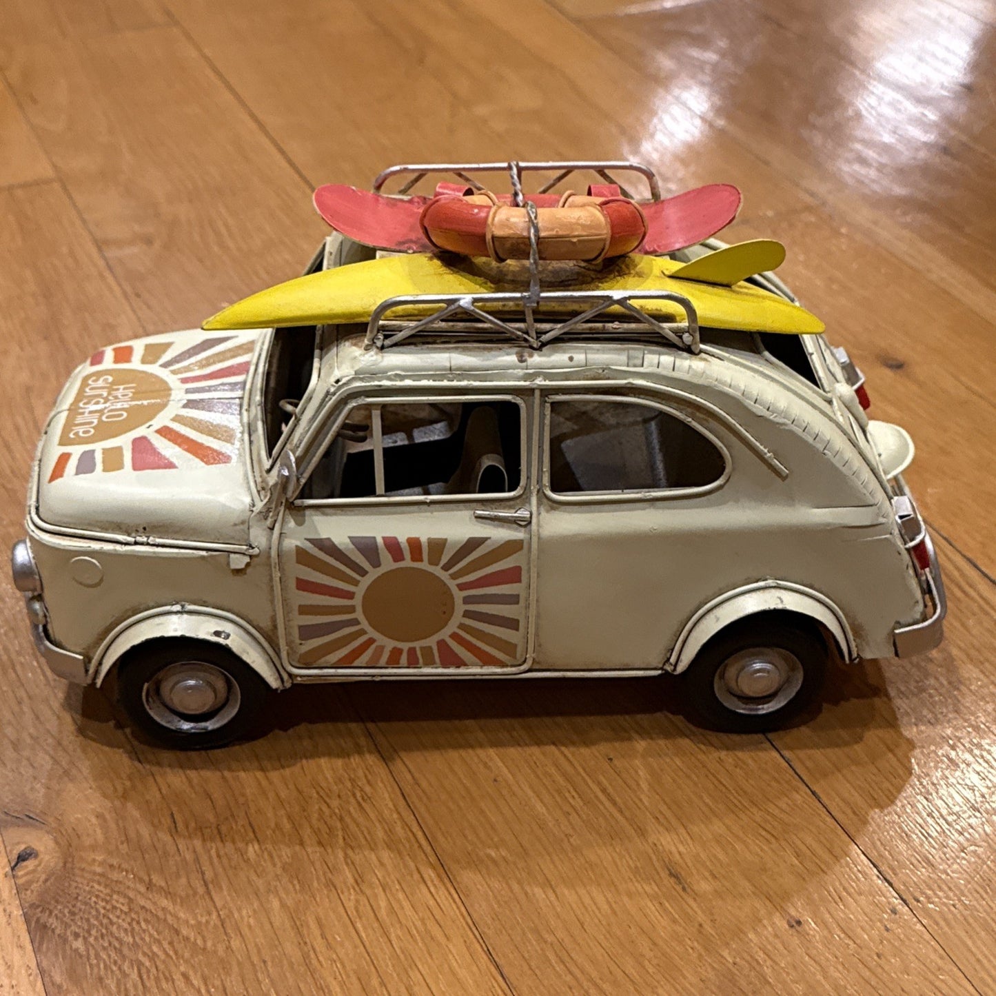 Vintage FIAT Tin Toy Car Travel Surf Snowboard Metal Vehicle - NEW