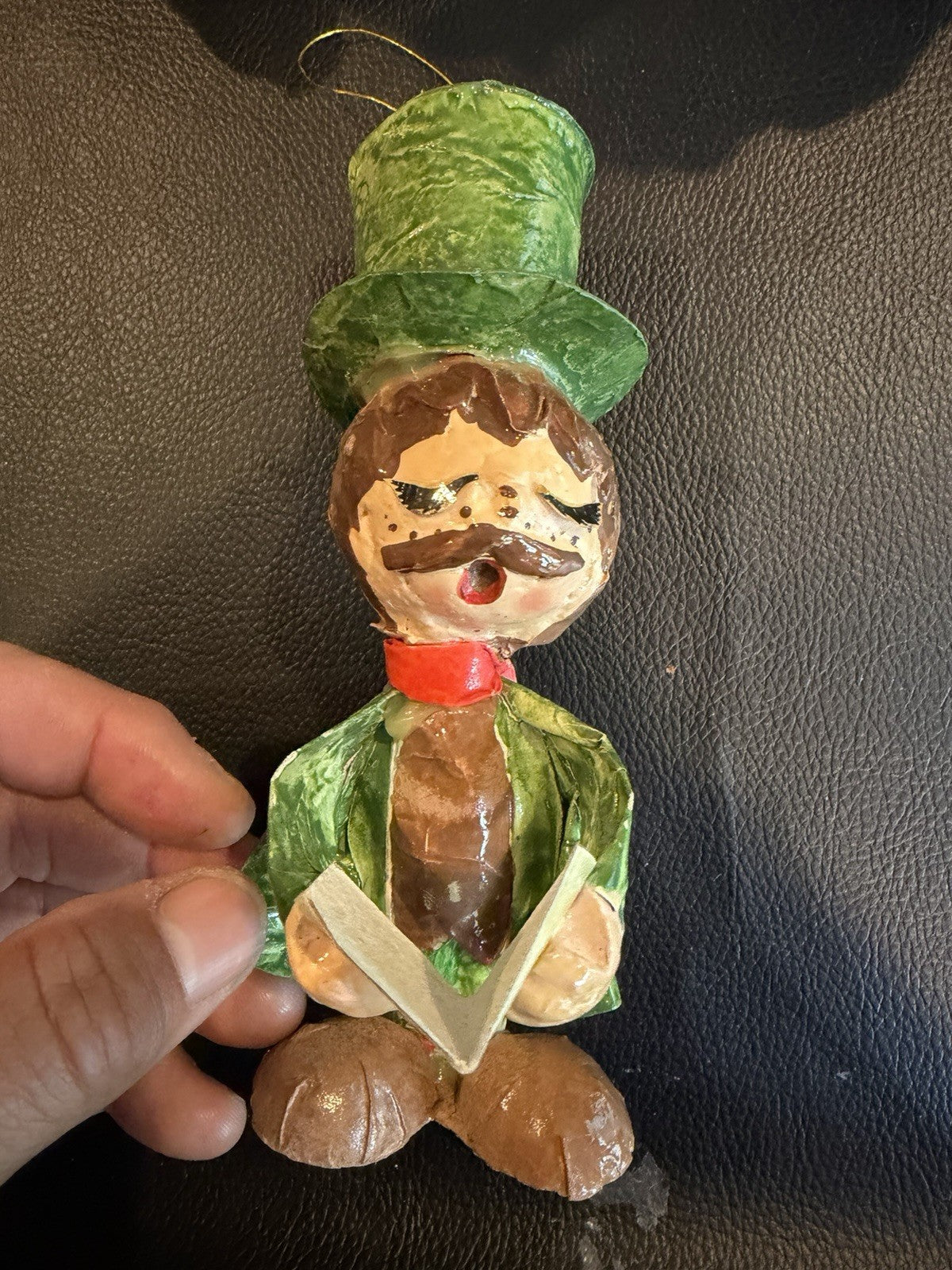 Vintage Crinkle Paper Christmas Ornaments Lot 3 Caroler Santa Elf Japan 7"