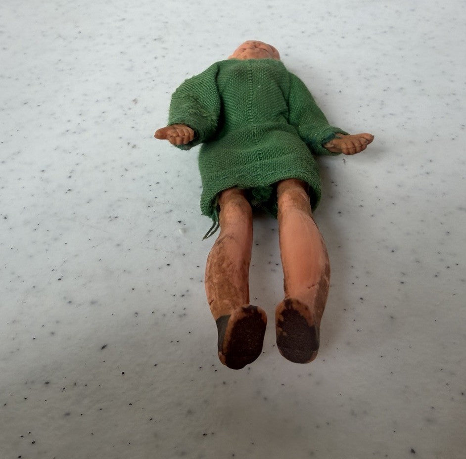 Vintage Marx Bendy Doll Figure Dollhouse Posable Toy Green Dress Collectible