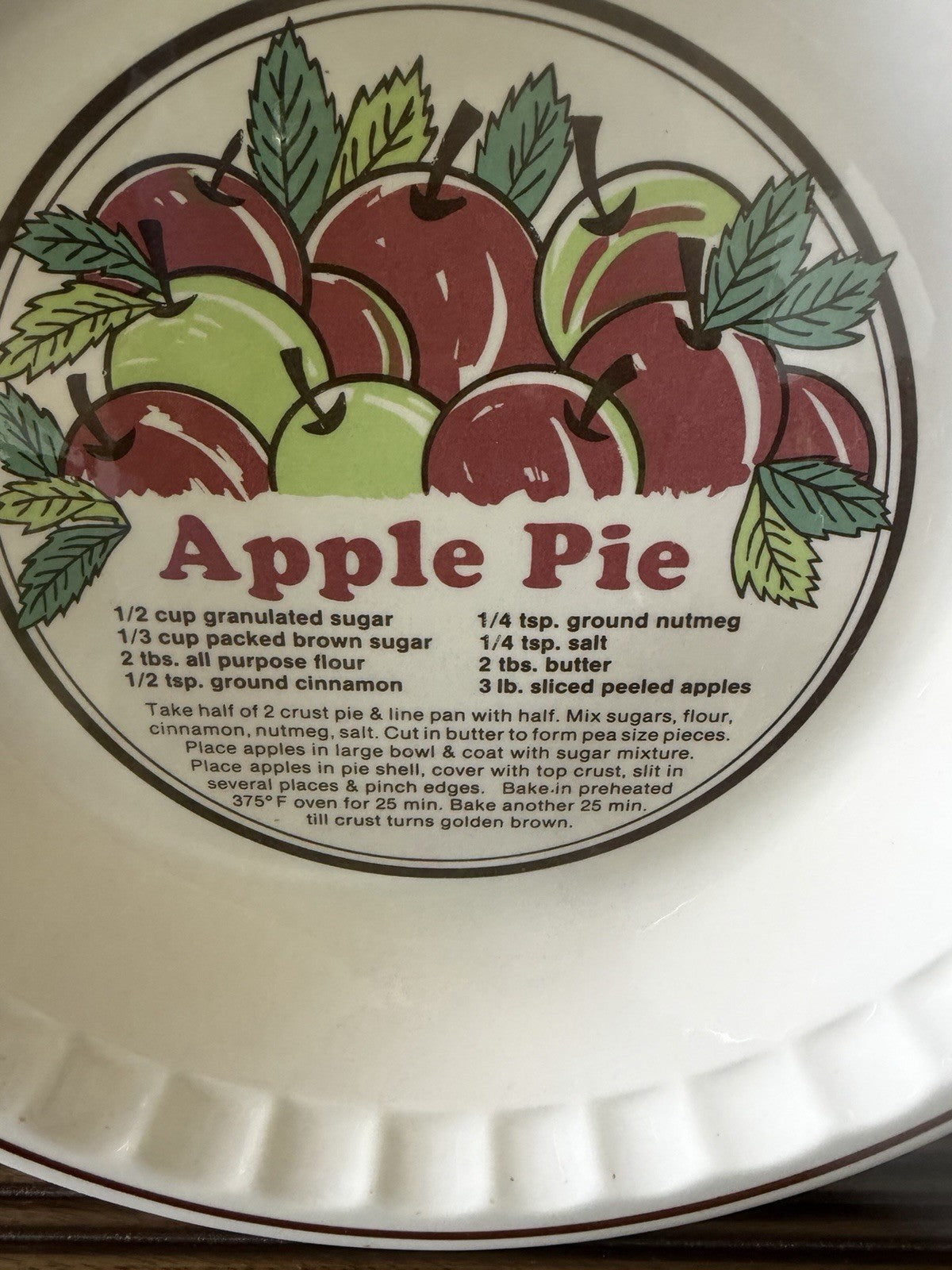 Vintage Sunnycraft Sunstone Apple Pie Recipe Plate 11" Ceramic Baker