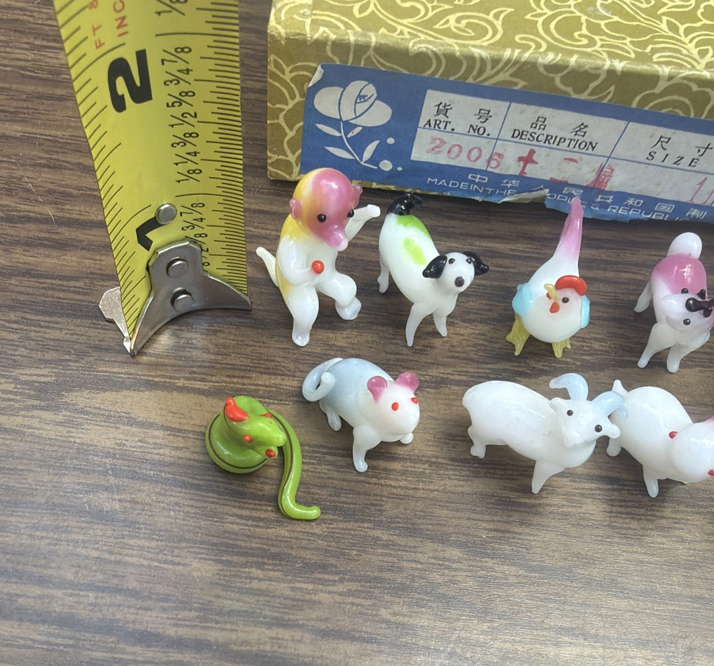 Vintage Hand Blown Glass Chinese Zodiac Animal Ornament Set 12 Boxed Miniatures