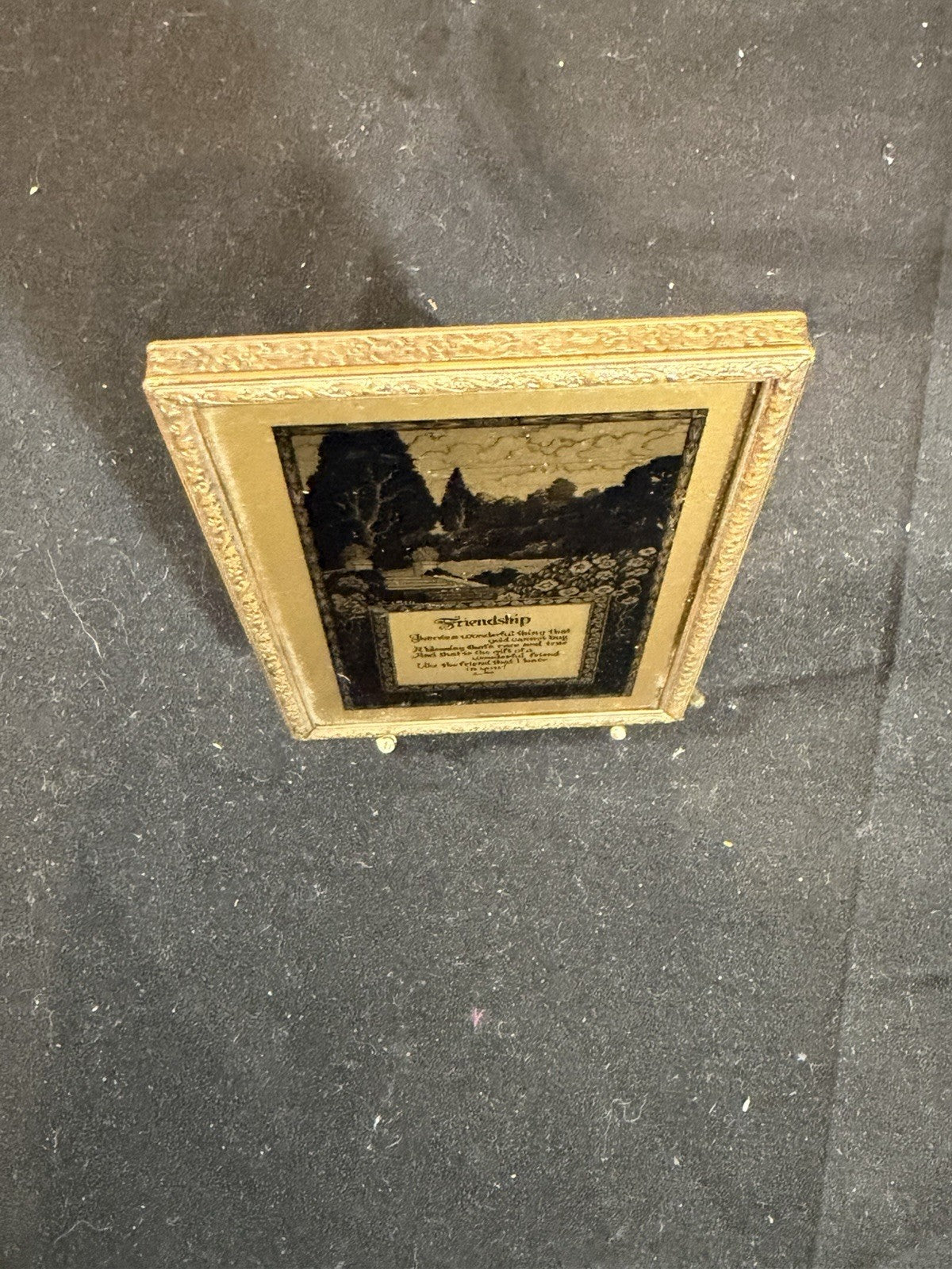 Black Gold Pocket Mirror Silhouette Friendship Poem Tripod Stand 4.5"x3"