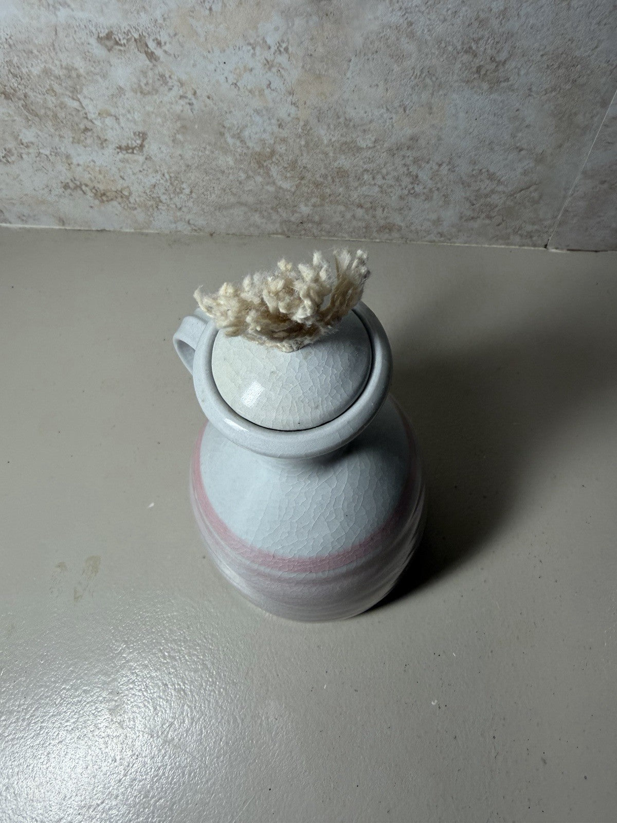 Vintage Woodstock NY Signed Ceramic Oil Lamp Jug Pink Swirl Studio Pottery