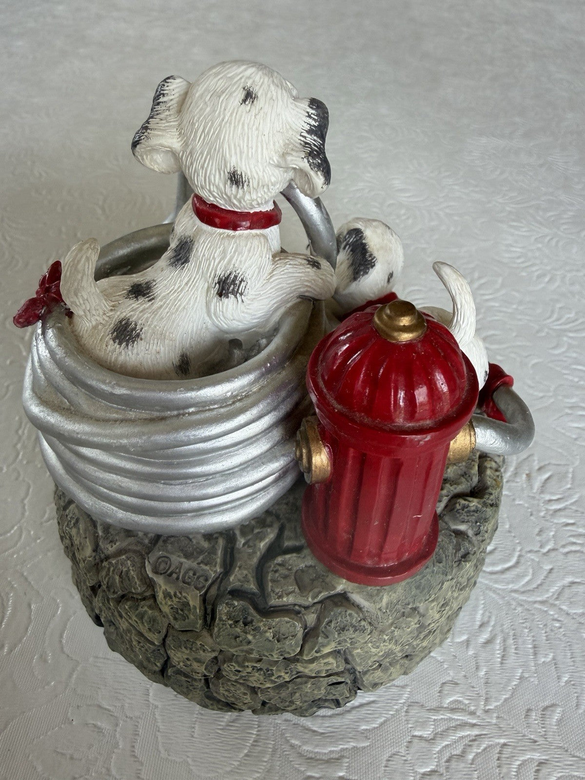Vintage Dalmatian Puppy Figurine Lot 4pc Wind Up Musical Music Box Red Wagon