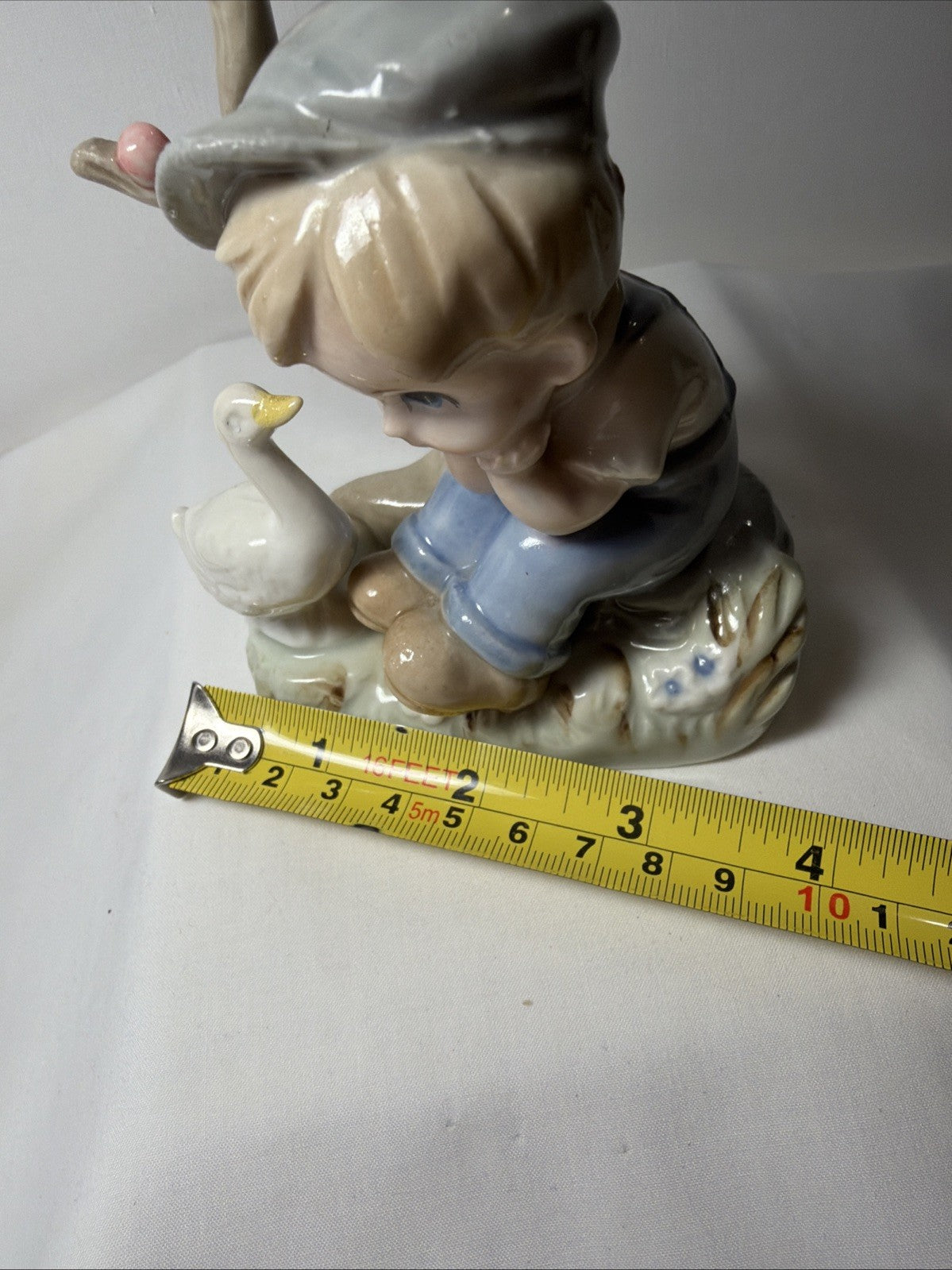 Vintage Porcelain Farm Boy Duck Figurine Japan 5 Inch Hand Painted Ceramic