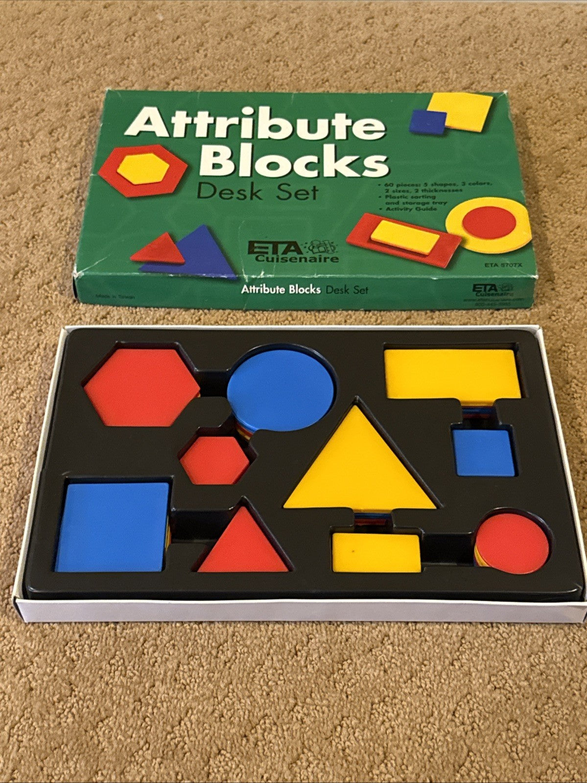 ETA Cuisenaire Attribute Blocks Desk Set 60 Piece Plastic, #5707X