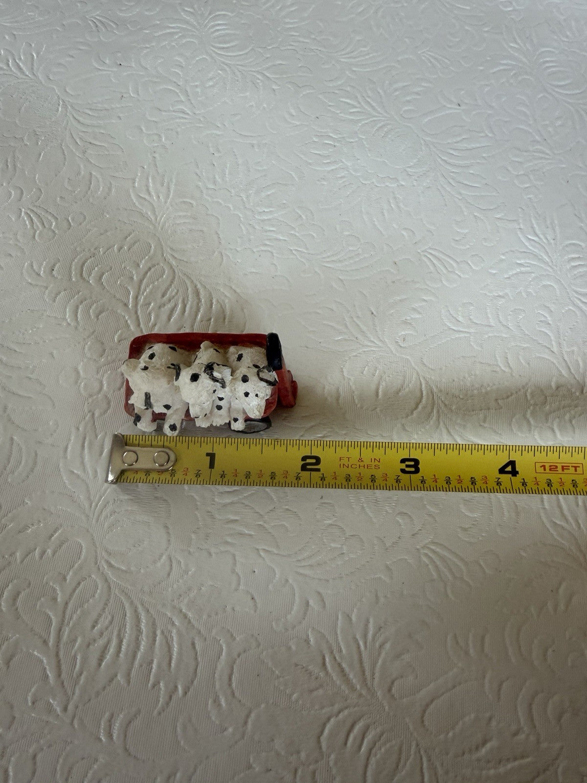 Vintage Dalmatian Puppy Figurine Lot 4pc Wind Up Musical Music Box Red Wagon