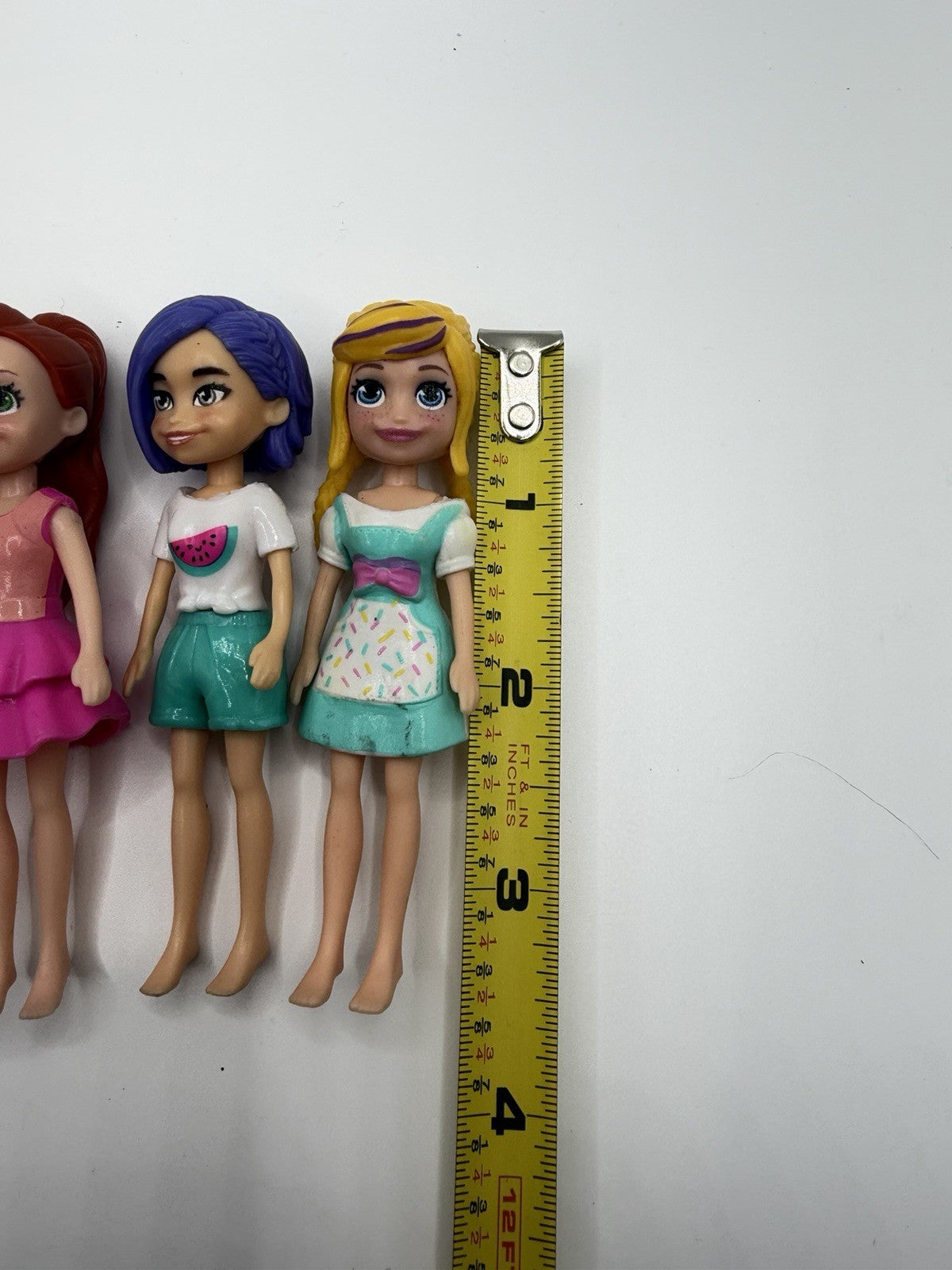 Polly Pocket Doll Figures Lot of 7 Mattel Mini Dolls Pets Dog Cat 3.5" Toys Set