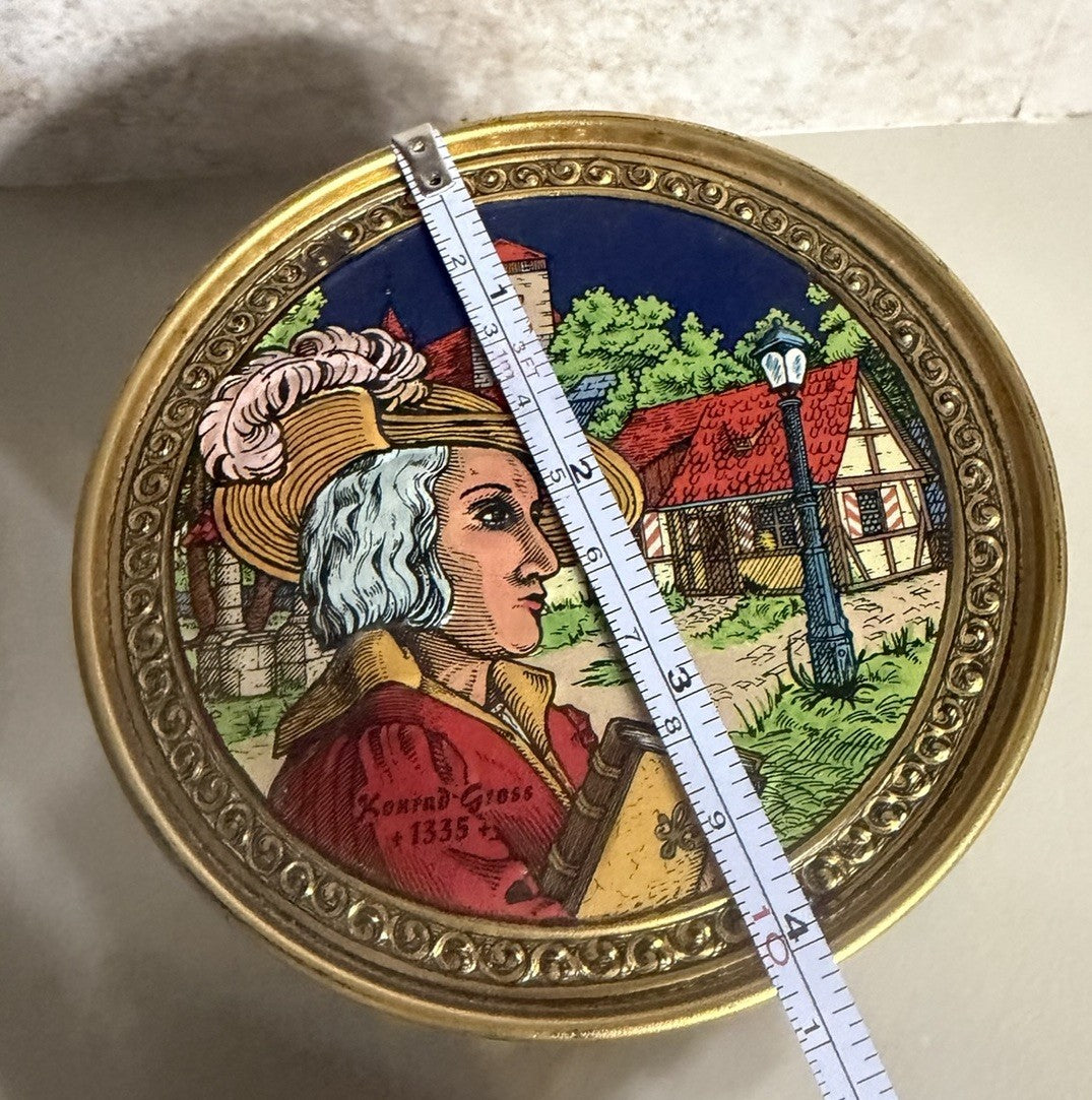 Vintage E Otto Schmidt Nuremberg Lebkuchen Tin 7" with Historical Insert