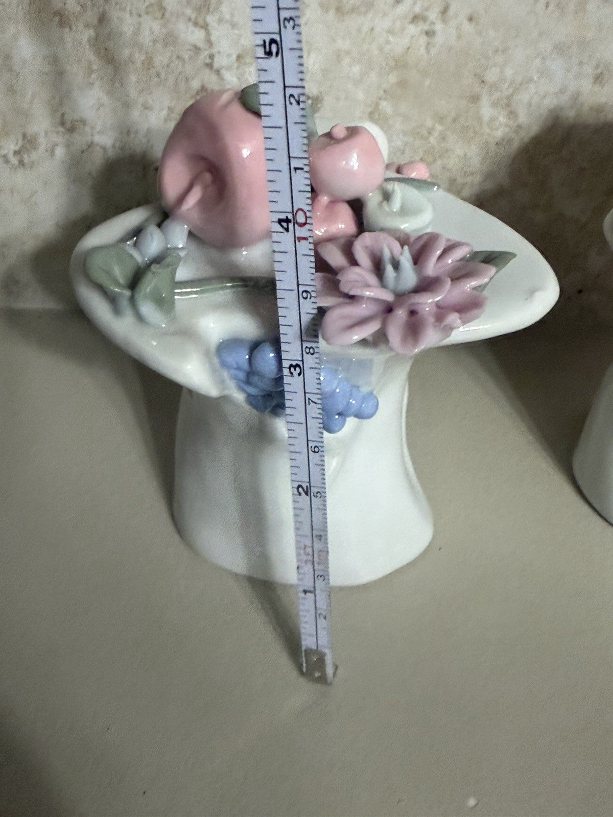 Vintage Porcelain Hat Vase Planter Pair Floral Made in China