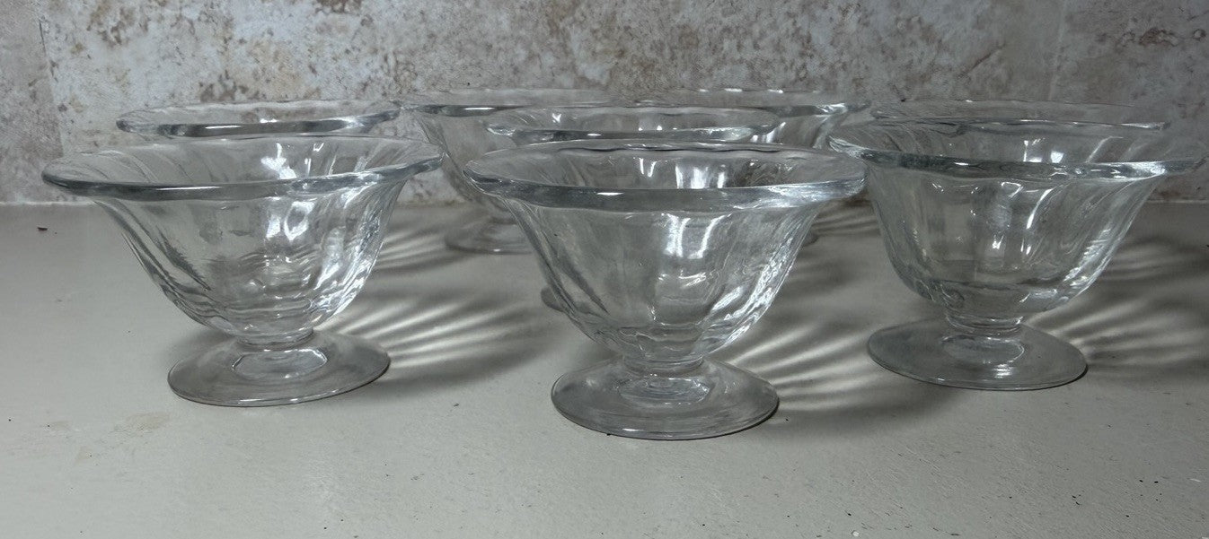 Vintage Clear Pressed Glass Open Salt Cellars Dips Set 8 Footed Fluted Bowls