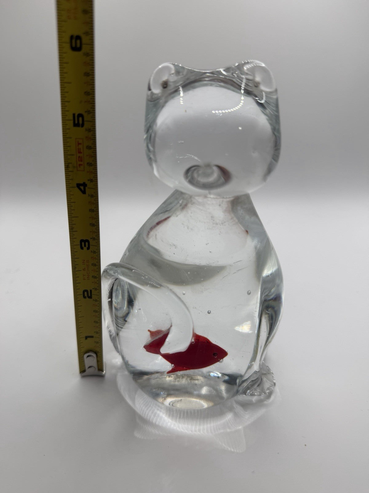 Vintage Murano Style Glass Cat Sculpture Goldfish Inside Belly