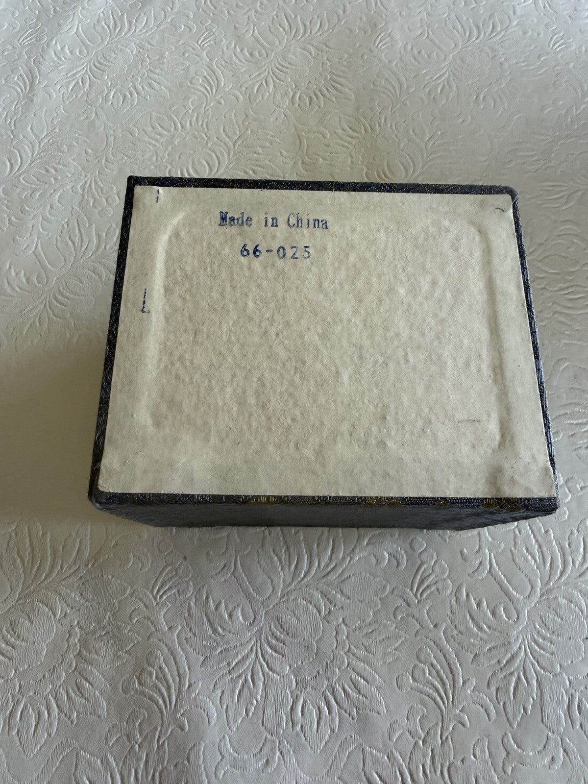 Vintage Blue Gold Brocade Fabric Storage Box Bone Latch Red Silk Interior