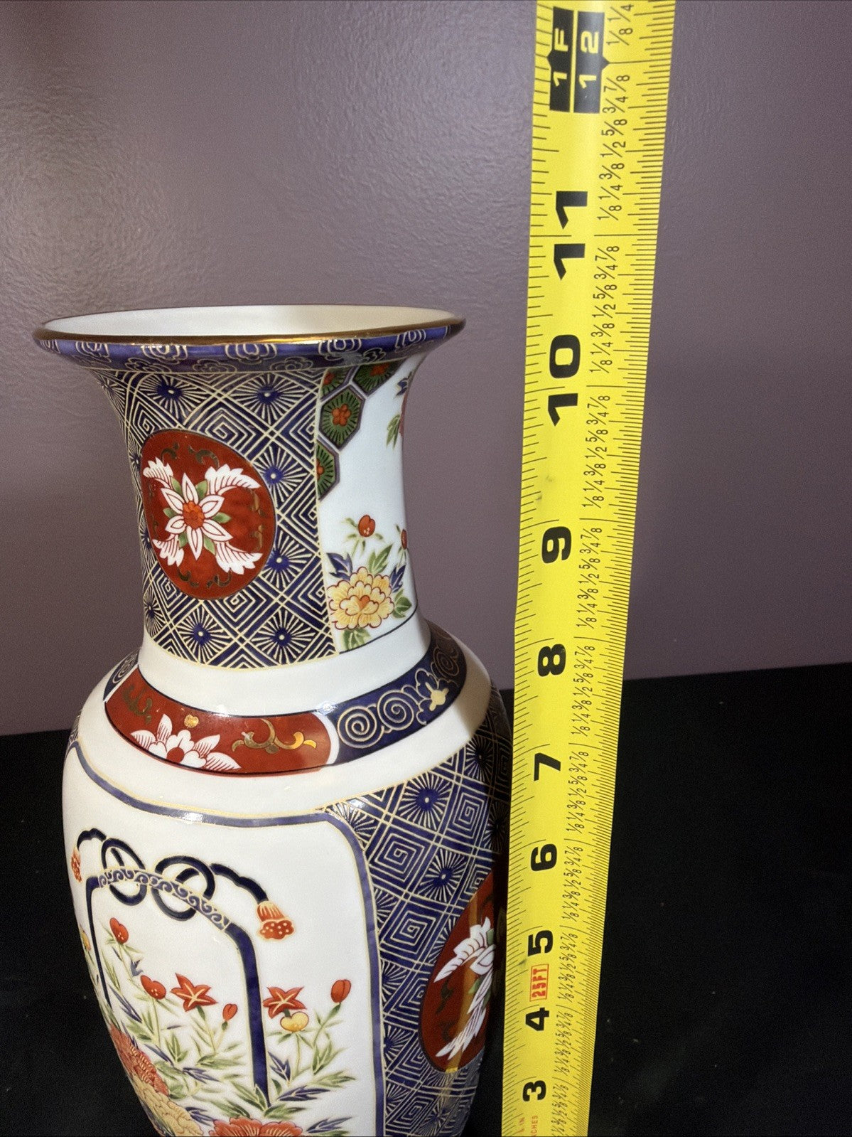 Toyo Ko Imari Porcelain Vase Japan Gold Floral Decor Large Approx 11” Beautiful